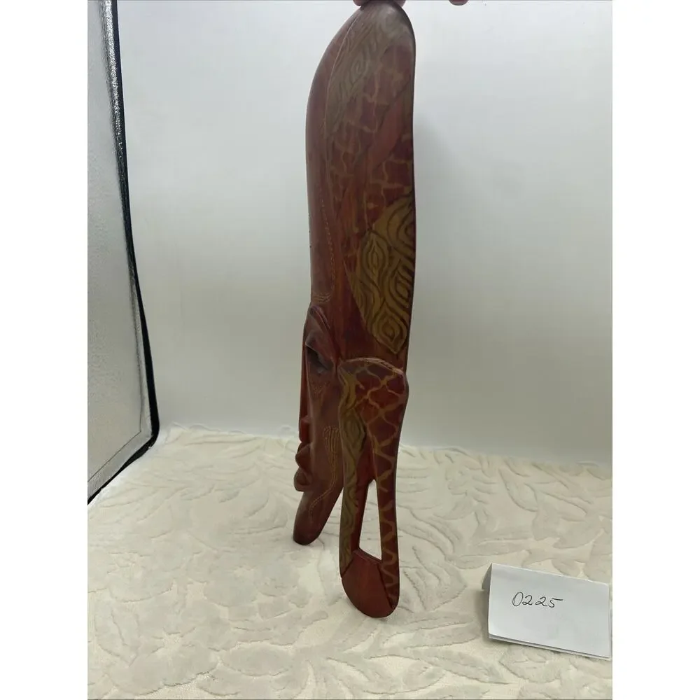 Vintage African WOOD MASK Tribal Art-long ears-wall hanging-hand carved 14”